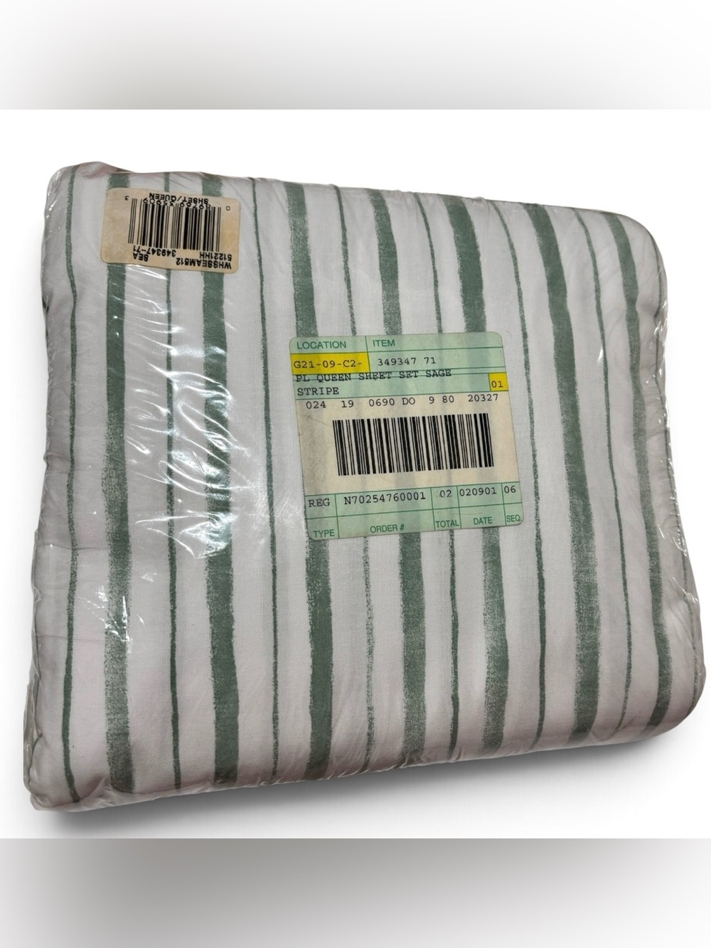 Ballard Designs Spencer Watercolor Stripe Queen Sheet Set Sage Green NIP